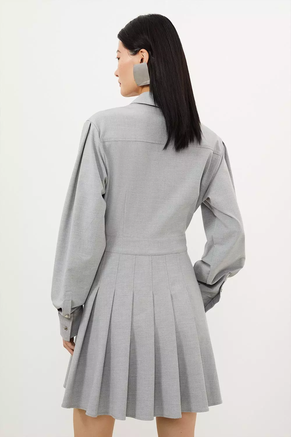 Tall Grey Marl Wool Mix Shirt Mini Dress | Karen Millen